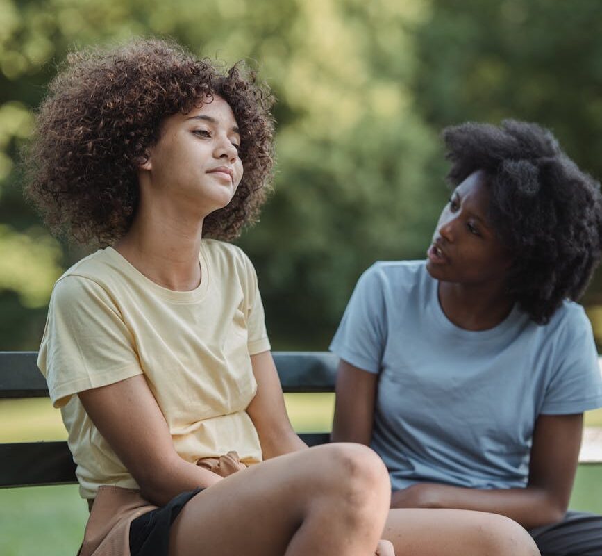 mother talking with teen child